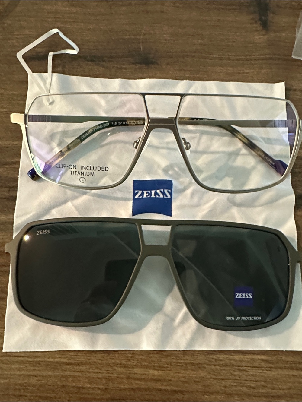 ZEISS Men’s Titanium RX Glasses w Sunglasses  - Silver Frame with Dark Lenses